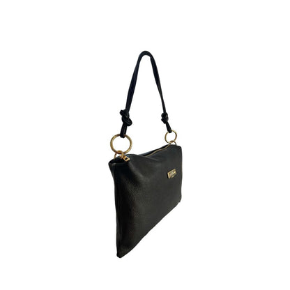 Shoulder Clutch Handbag by Baldinini Trend for women in cowhide black & gold features a architectural silhouette, showcasing a secure zipper, ample built-in-compartments, and versatile shoulder-strap for a architectural finish.