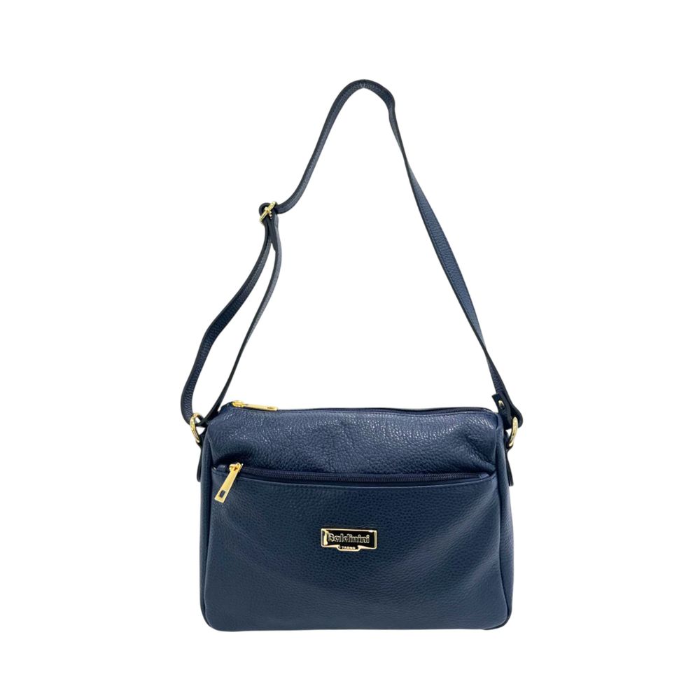 Crossbody Handbag by Baldinini Trend for women in cowhide blue & gold showcases a versatile sophistication silhouette, featuring a secure zipper, versatile sophistication built-in-compartments & external-pockets, and versatile crossbody-strap, shoulder-strap & adjustable-strap for a versatile sophistication finish.