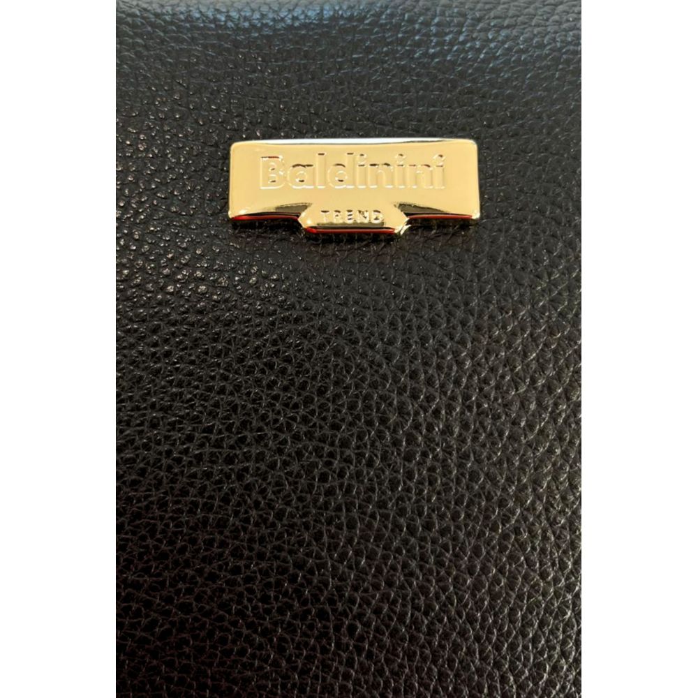 Shoulder Clutch Handbag by Baldinini Trend for women in cowhide black & gold features an sculptural silhouette, showcasing a secure zipper and sculptural built-in-compartments with versatile shoulder-strap for a sophisticated look.