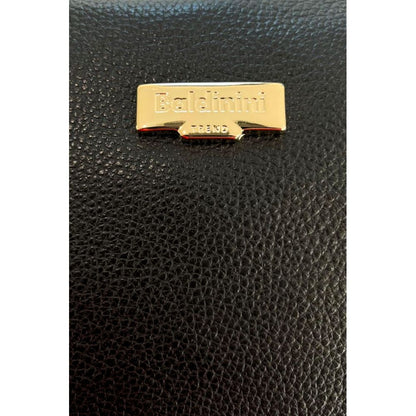 Shoulder Clutch Handbag by Baldinini Trend for women in cowhide black & gold features an sculptural silhouette, showcasing a secure zipper and sculptural built-in-compartments with versatile shoulder-strap for a sophisticated look.