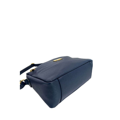 Crossbody Handbag by Baldinini Trend for women in cowhide blue & gold features a versatile chic silhouette, meticulously detailed with a secure zipper, ample built-in-compartments & external-pockets, and versatile crossbody-strap, shoulder-strap & adjustable-strap.