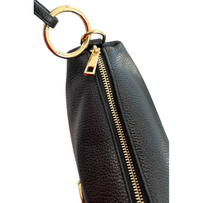 Shoulder Clutch Handbag by Baldinini Trend for women in cowhide black & gold features a architectural silhouette, showcasing a secure zipper, ample built-in-compartments, and versatile shoulder-strap for a architectural finish.