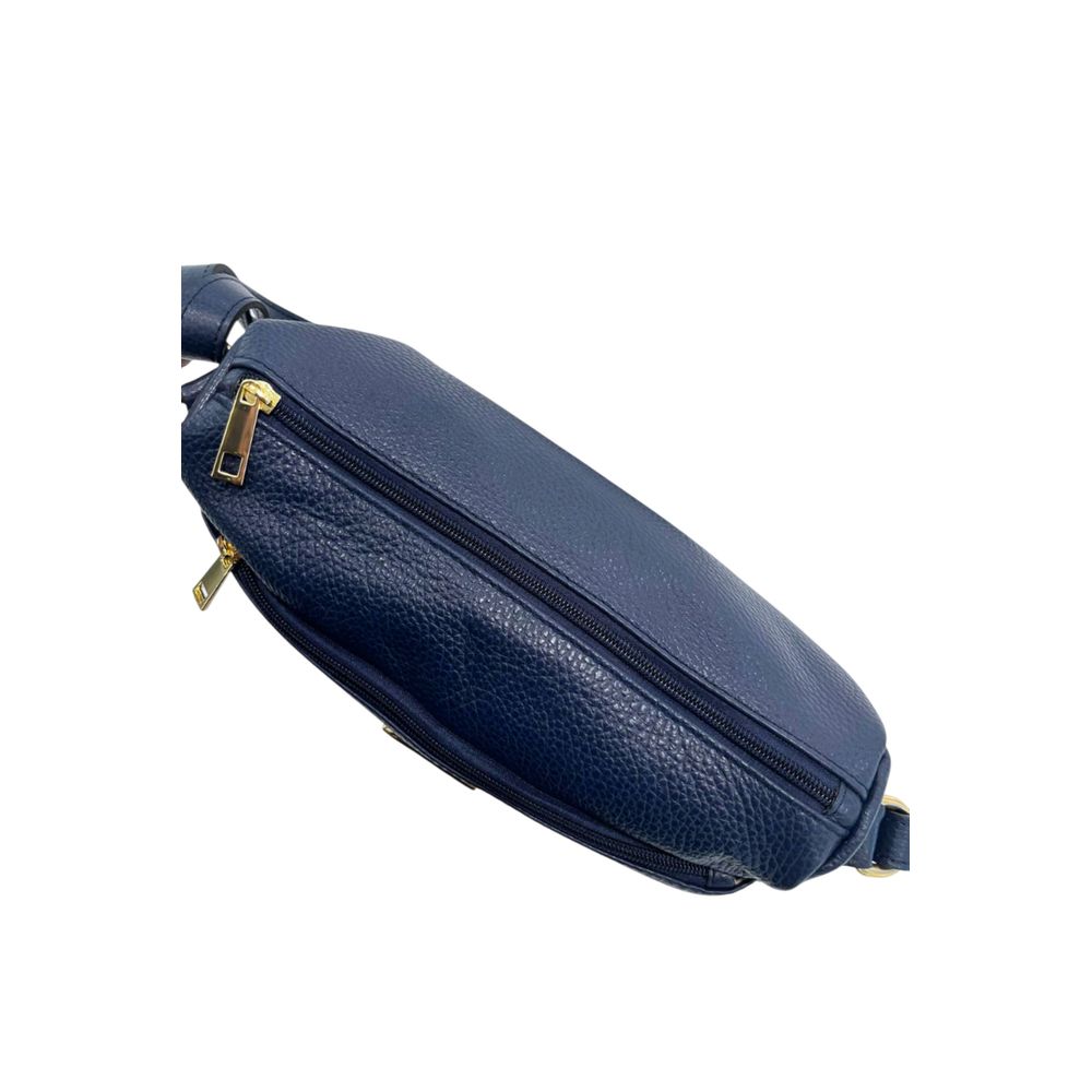 Crossbody Handbag by Baldinini Trend for women in cowhide blue & gold features a multifaceted silhouette, showcasing a secure zipper and multifaceted built-in-compartments & external-pockets with versatile crossbody-strap, shoulder-strap & adjustable-strap for multifaceted style.