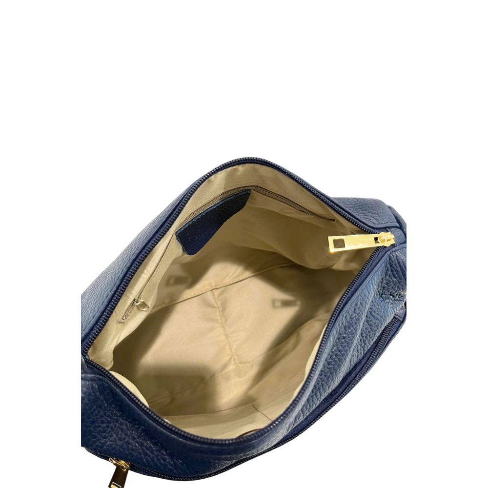 Crossbody Handbag by Baldinini Trend for women in cowhide blue & gold features an multi-faceted design with a secure zipper, ample built-in-compartments & external-pockets, and versatile crossbody-strap, shoulder-strap & adjustable-strap for a multi-faceted finish.