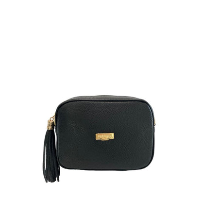 Crossbody Handbag by Baldinini Trend for women in cowhide black & gold features an versatile silhouette, showcasing a secure zipper and versatile built-in-compartments with versatile crossbody-strap, shoulder-strap & adjustable-strap for a versatile finish.