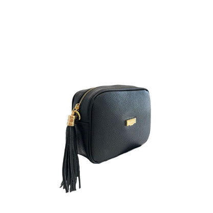 Crossbody Handbag by Baldinini Trend for women in cowhide black & gold showcases a versatile sophistication silhouette, featuring a secure zipper, versatile sophistication built-in-compartments, and versatile crossbody-strap, shoulder-strap & adjustable-strap for a versatile sophistication finish.