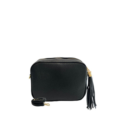 Crossbody Handbag by Baldinini Trend for women in cowhide black & gold features a transformative elegance silhouette, showcasing a secure zipper, organized built-in-compartments, and versatile crossbody-strap, shoulder-strap & adjustable-strap for a transformative elegance look.