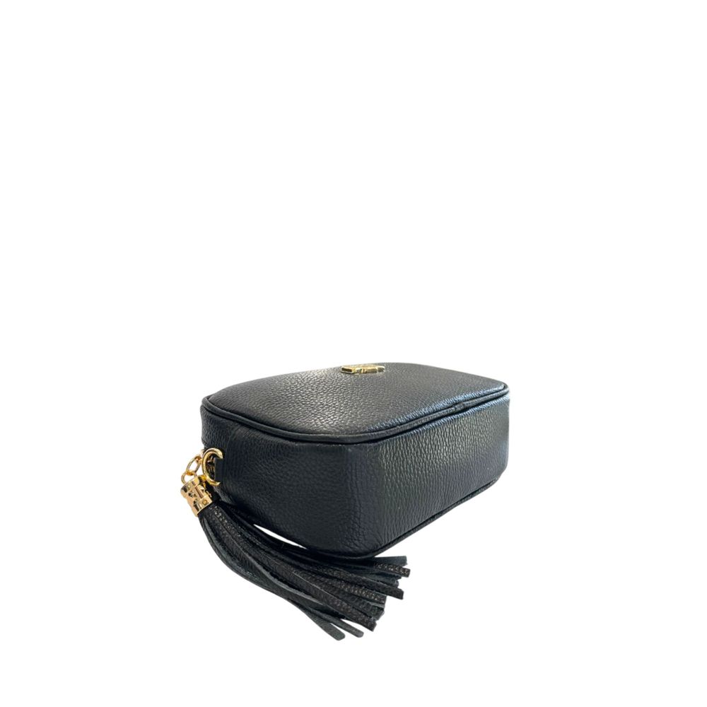 Crossbody Handbag by Baldinini Trend for women in cowhide black & gold features an multi-faceted design with a secure zipper, ample built-in-compartments, and versatile crossbody-strap, shoulder-strap & adjustable-strap for a multi-faceted finish.