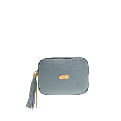 Crossbody Handbag by Baldinini Trend for women in cowhide blue & gold features a versatile chic silhouette, meticulously detailed with a secure zipper, ample built-in-compartments, and versatile crossbody-strap, shoulder-strap & adjustable-strap.