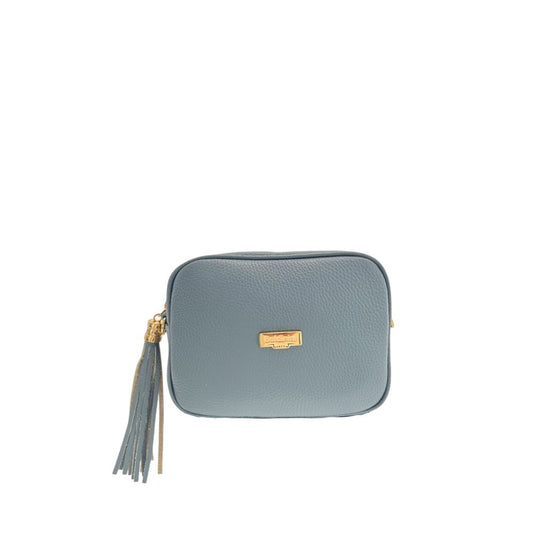 Crossbody Handbag by Baldinini Trend for women in cowhide blue & gold features a versatile chic silhouette, meticulously detailed with a secure zipper, ample built-in-compartments, and versatile crossbody-strap, shoulder-strap & adjustable-strap.