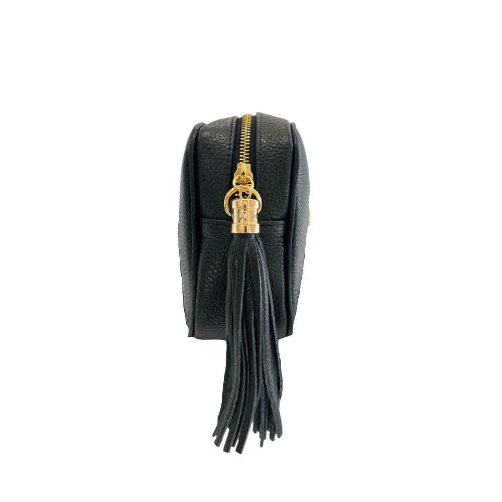 Crossbody Handbag by Baldinini Trend for women in cowhide black & gold features a transformative sophistication silhouette, showcasing a secure zipper, ample built-in-compartments, and versatile crossbody-strap, shoulder-strap & adjustable-strap for a transformative sophistication look.