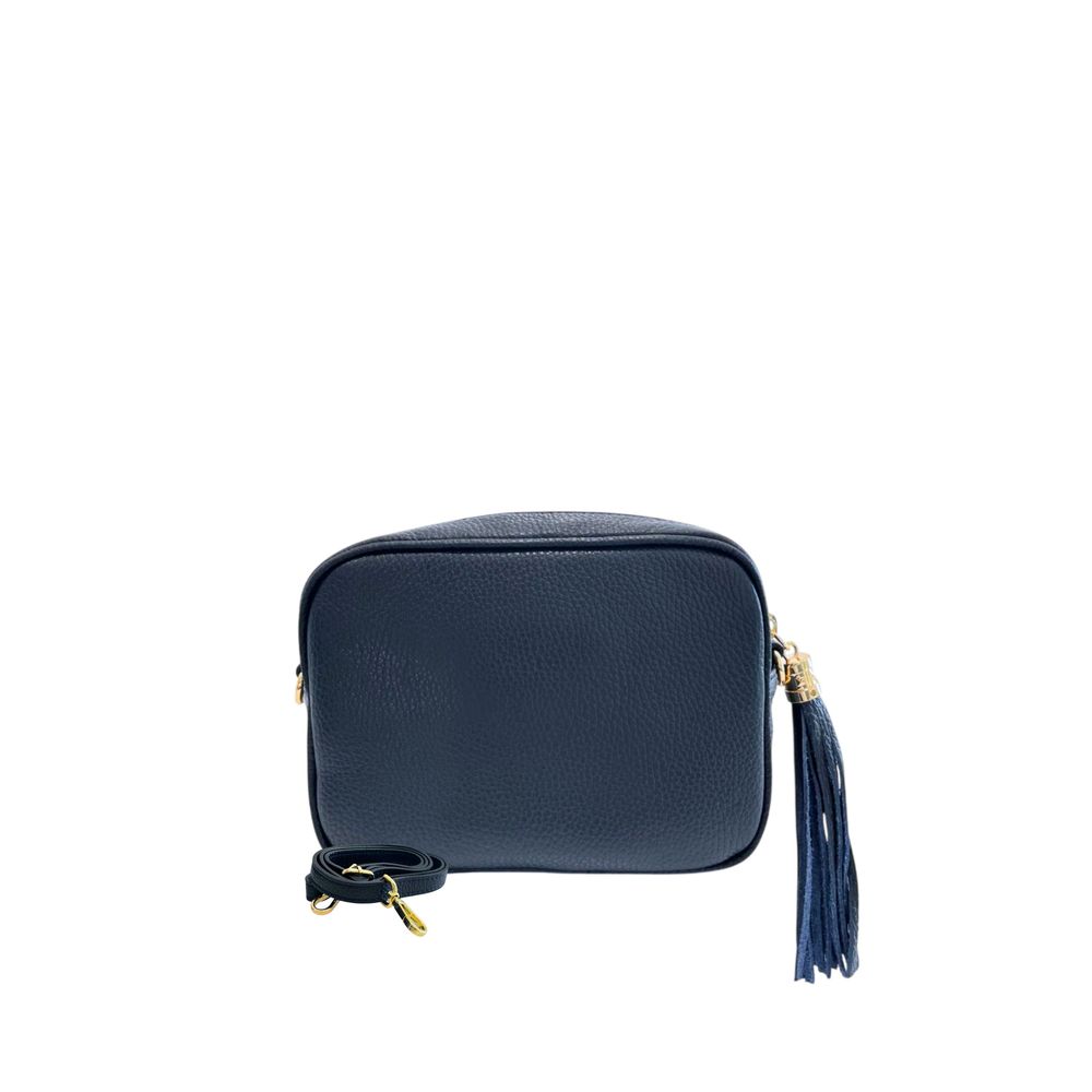 Crossbody Handbag by Baldinini Trend for women in cowhide blue & gold features a versatile chic silhouette, meticulously detailed with a secure zipper, ample built-in-compartments, and versatile crossbody-strap, shoulder-strap & adjustable-strap.