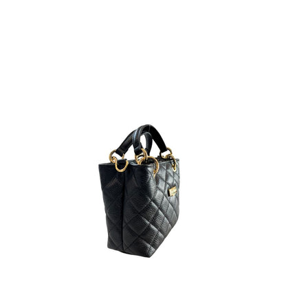 Mini Shoulder Flap Bag by Baldinini Trend for women in cowhide black & gold presents a statuesque silhouette, showcasing a secure flap, magnetic & button and statuesque built-in-compartments with versatile shoulder-strap & adjustable-strap for a sophisticated look.