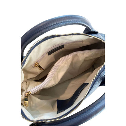 Shoulder Bag by Baldinini Trend for women in cowhide blue & gold showcases a statuesque silhouette, artfully detailed with a secure zipper, organized built-in-compartments, and versatile shoulder-strap & adjustable-strap for a statuesque look.