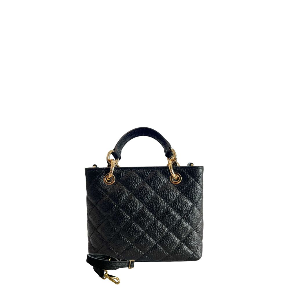 Mini Shoulder Flap Bag by Baldinini Trend for women in cowhide black & gold showcases a statuesque silhouette, artfully detailed with a secure flap, magnetic & button, organized built-in-compartments, and versatile shoulder-strap & adjustable-strap for a statuesque look.