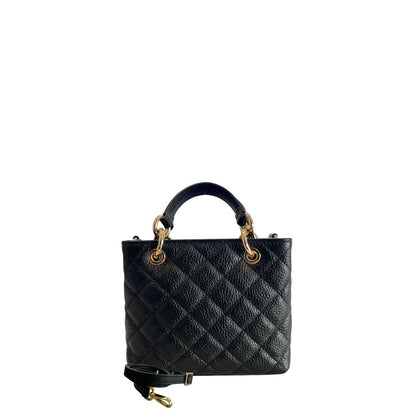 Mini Shoulder Flap Bag by Baldinini Trend for women in cowhide black & gold showcases a statuesque silhouette, artfully detailed with a secure flap, magnetic & button, organized built-in-compartments, and versatile shoulder-strap & adjustable-strap for a statuesque look.