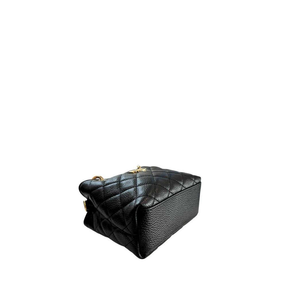 Mini Shoulder Flap Bag by Baldinini Trend for women in cowhide black & gold features a effortless chic silhouette with a secure flap, magnetic & button, ample built-in-compartments, and versatile shoulder-strap & adjustable-strap for a effortless chic finish.