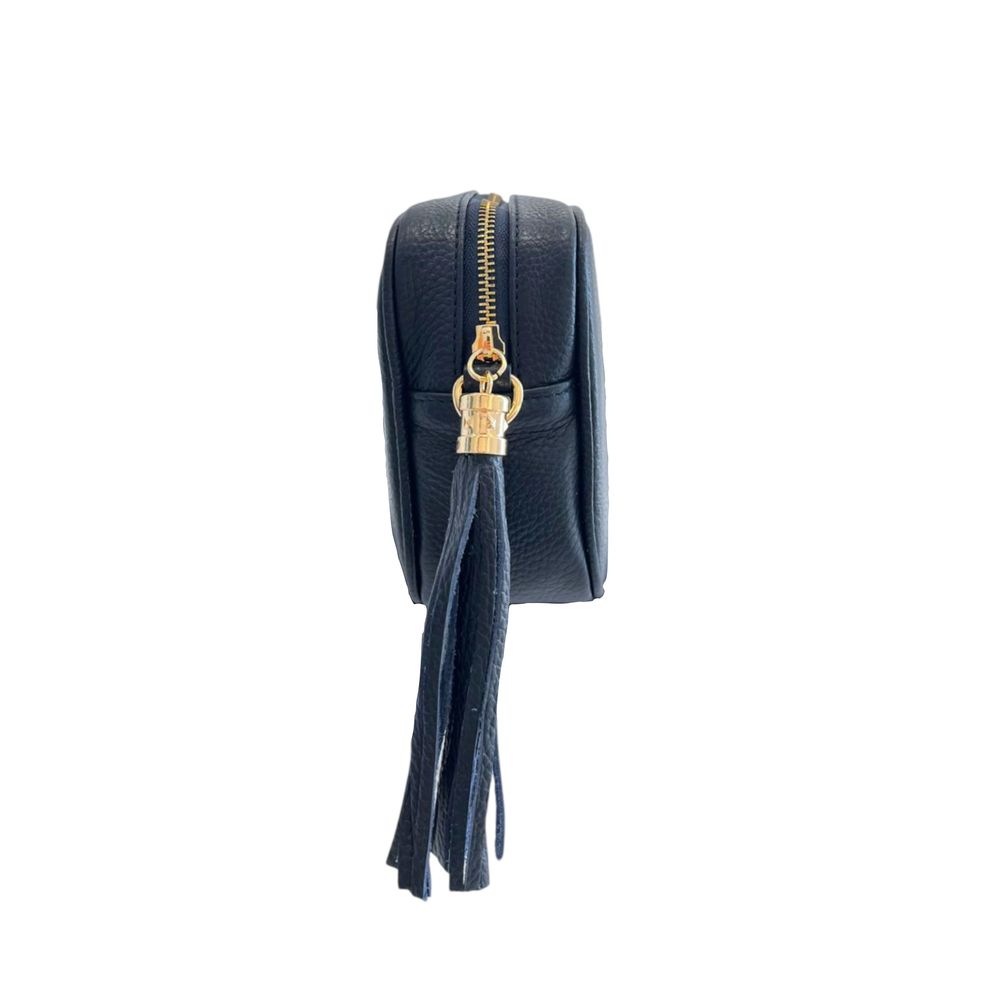 Crossbody Handbag by Baldinini Trend for women in cowhide blue & gold features a multifaceted silhouette, showcasing a secure zipper and multifaceted built-in-compartments with versatile crossbody-strap, shoulder-strap & adjustable-strap for multifaceted style.