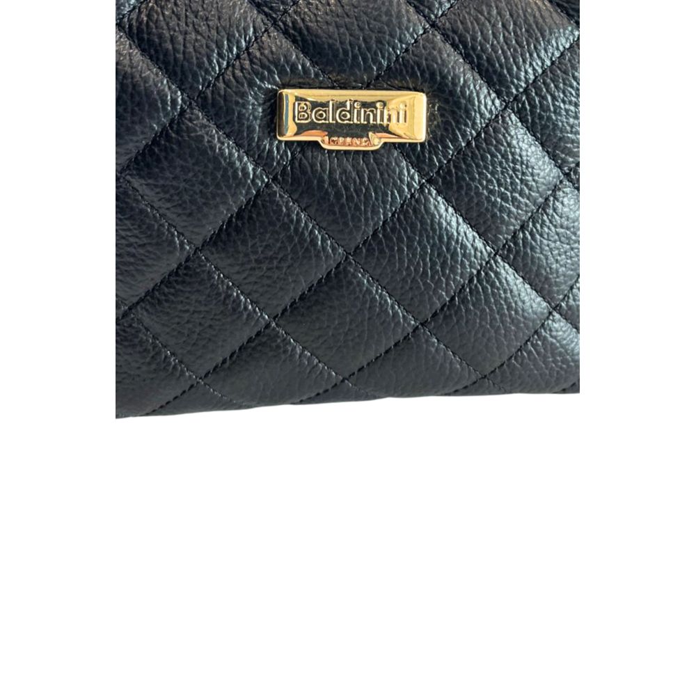 Mini Shoulder Flap Bag by Baldinini Trend for women in cowhide black & gold features a effortless chic silhouette with a secure flap, magnetic & button, ample built-in-compartments, and versatile shoulder-strap & adjustable-strap for a effortless chic finish.