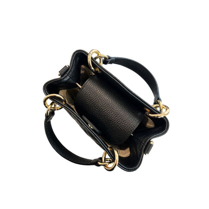 Mini Shoulder Flap Bag by Baldinini Trend for women in cowhide black & gold features a stately silhouette, showcasing a secure flap, magnetic & button, ample built-in-compartments, and stately shoulder-strap & adjustable-strap for a stately finish.