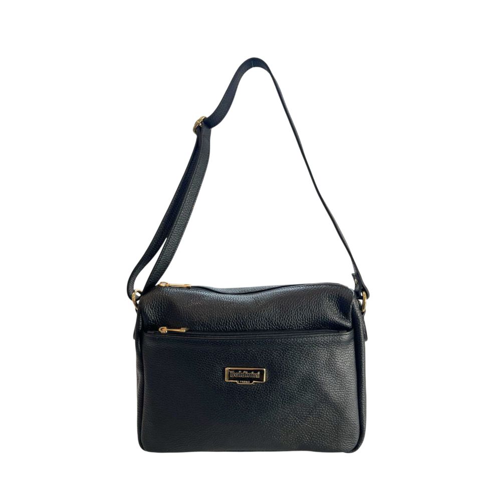 Crossbody Handbag by Baldinini Trend for women in cowhide black & gold features a transformative sophistication silhouette, showcasing a secure zipper, ample built-in-compartments & external-pockets, and versatile crossbody-strap, shoulder-strap & adjustable-strap for a transformative sophistication look.