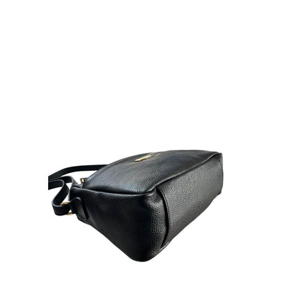 Crossbody Handbag by Baldinini Trend for women in cowhide black & gold features an multi-faceted design with a secure zipper, ample built-in-compartments & external-pockets, and versatile crossbody-strap, shoulder-strap & adjustable-strap for a multi-faceted finish.