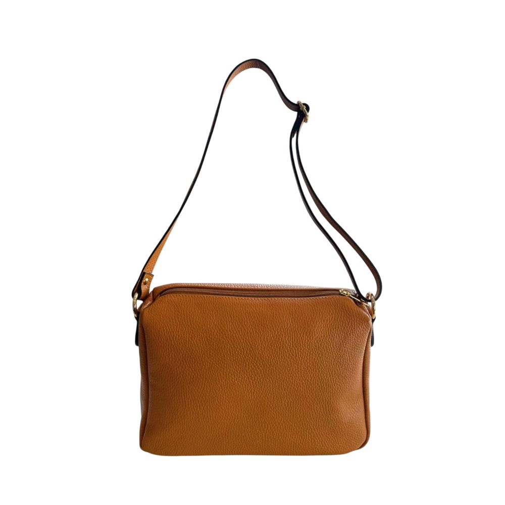 Crossbody Handbag by Baldinini Trend for women in cowhide brown & gold features a multifaceted silhouette, showcasing a secure zipper and multifaceted built-in-compartments & external-pockets with versatile crossbody-strap, shoulder-strap & adjustable-strap for multifaceted style.