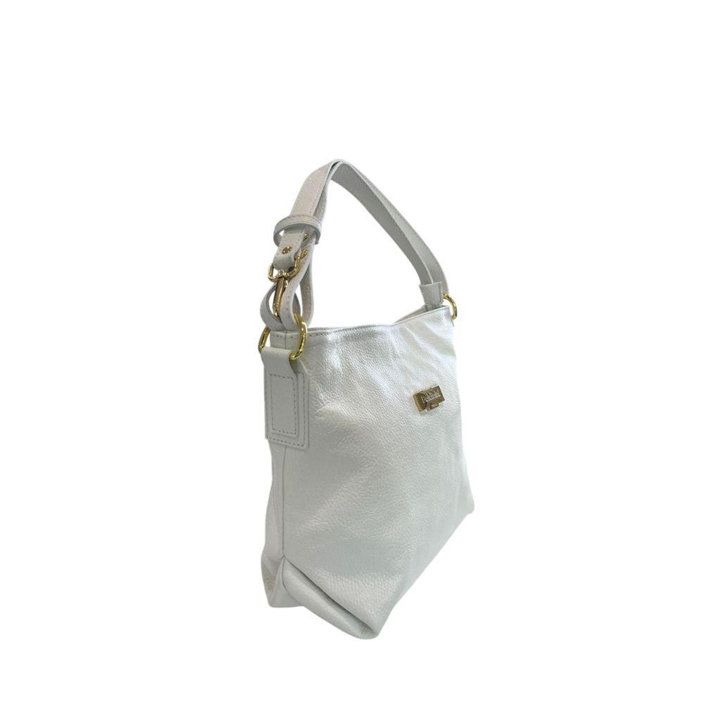 Shoulder Clutch Handbag by Baldinini Trend for women in cowhide gold & white features an sculptural silhouette, showcasing a secure zipper and sculptural built-in-compartments with versatile shoulder-strap & adjustable-strap for a sophisticated look.