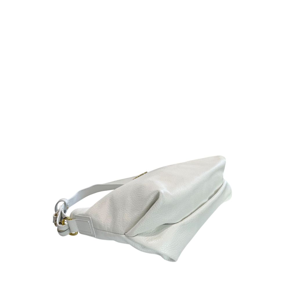 Shoulder Clutch Handbag by Baldinini Trend for women in cowhide gold & white showcases a sculptural silhouette, featuring a secure zipper, ample built-in-compartments, and versatile shoulder-strap & adjustable-strap for a sculptural finish.
