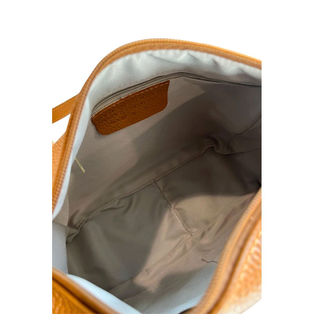 Crossbody Handbag by Baldinini Trend for women in cowhide brown & gold features a multifaceted silhouette, showcasing a secure zipper and multifaceted built-in-compartments & external-pockets with versatile crossbody-strap, shoulder-strap & adjustable-strap for multifaceted style.