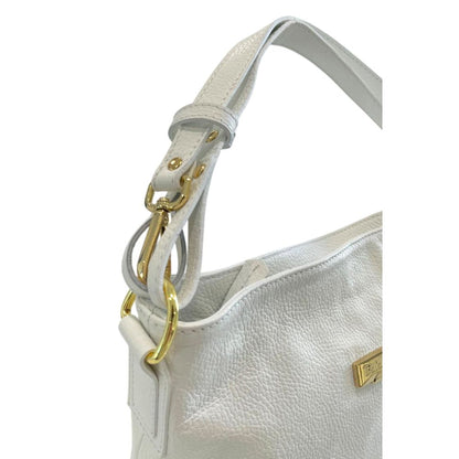 Shoulder Clutch Handbag by Baldinini Trend for women in cowhide gold & white features a architectural silhouette, showcasing a secure zipper, ample built-in-compartments, and versatile shoulder-strap & adjustable-strap for a architectural finish.