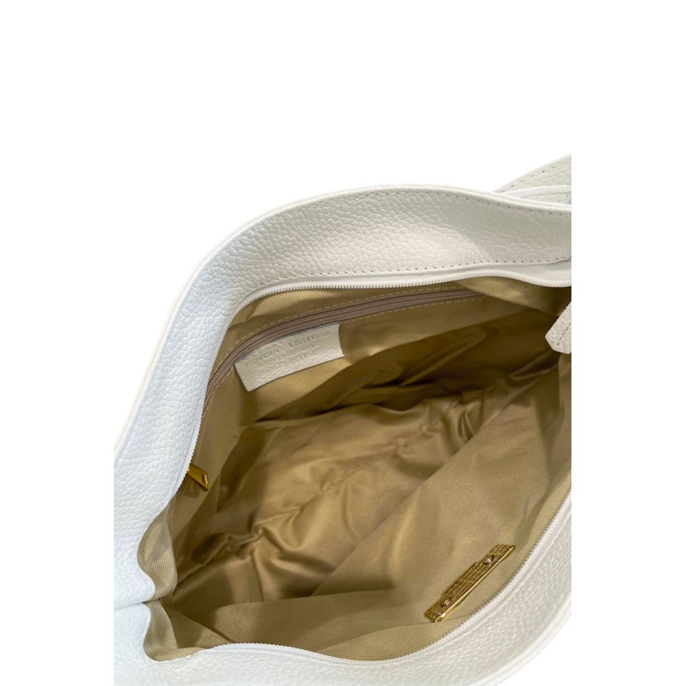 Shoulder Clutch Handbag by Baldinini Trend for women in cowhide gold & white features a sculptural silhouette with a secure zipper, organized built-in-compartments, and versatile shoulder-strap & adjustable-strap for a sculptural finish.