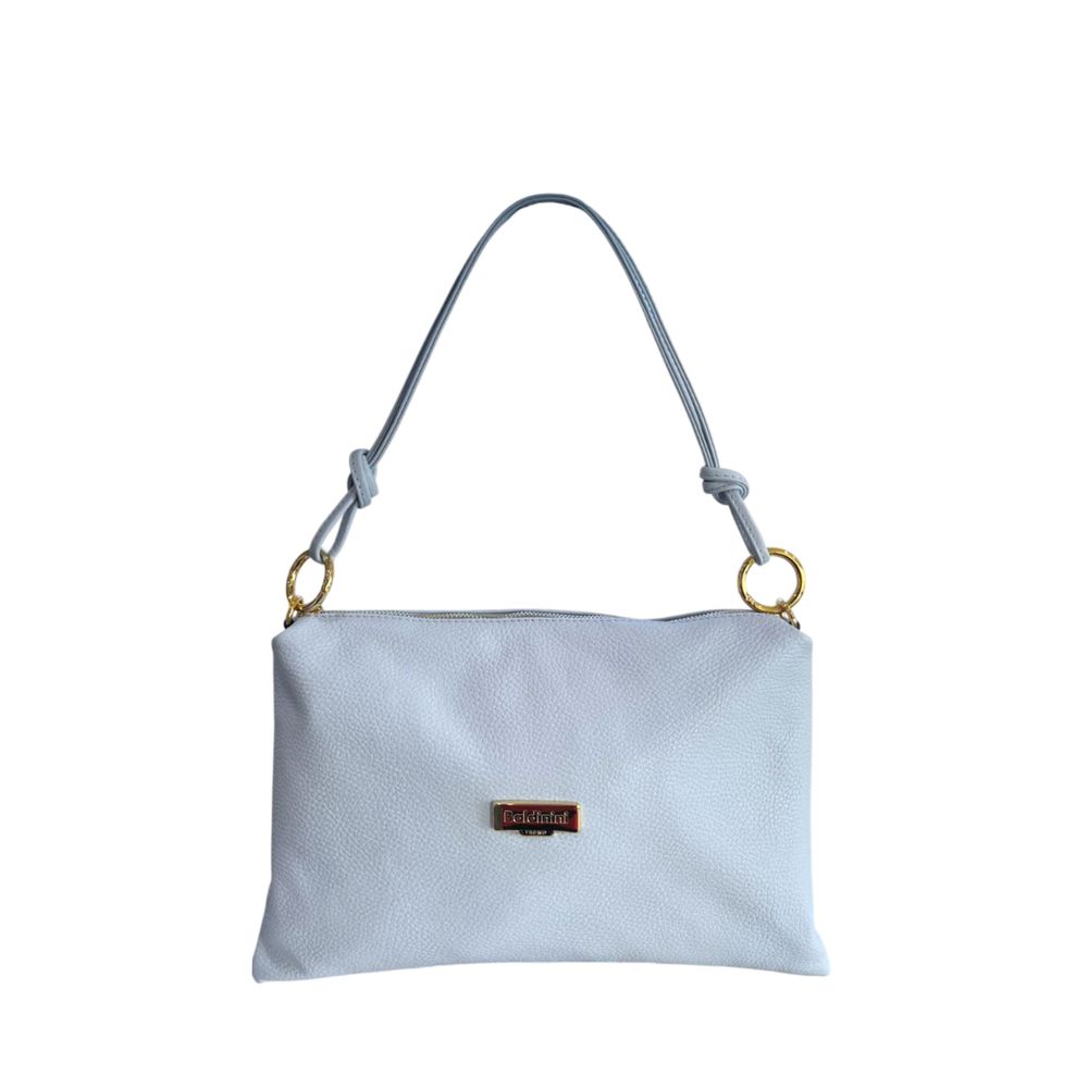 Shoulder Clutch Handbag by Baldinini Trend for women in cowhide blue & gold features a architectural silhouette, showcasing a secure zipper, ample built-in-compartments, and versatile shoulder-strap for a architectural finish.