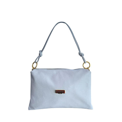 Shoulder Clutch Handbag by Baldinini Trend for women in cowhide blue & gold features a architectural silhouette, showcasing a secure zipper, ample built-in-compartments, and versatile shoulder-strap for a architectural finish.