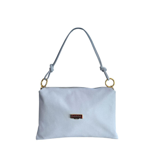 Shoulder Clutch Handbag by Baldinini Trend for women in cowhide blue & gold features a architectural silhouette, showcasing a secure zipper, ample built-in-compartments, and versatile shoulder-strap for a architectural finish.