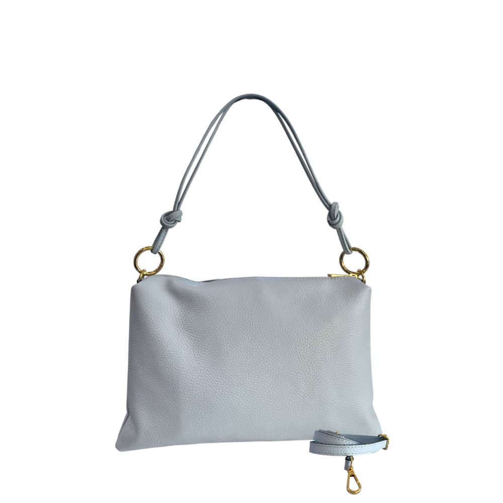 Shoulder Clutch Handbag by Baldinini Trend for women in cowhide blue & gold features a statuesque silhouette, showcasing a secure zipper and organized built-in-compartments with versatile shoulder-strap for statuesque evening wear.