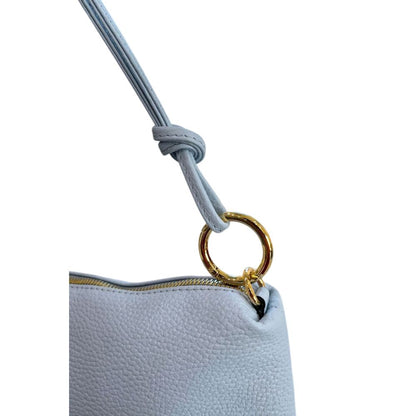 Shoulder Clutch Handbag by Baldinini Trend for women in cowhide blue & gold showcases a sculptural silhouette, featuring a secure zipper, ample built-in-compartments, and versatile shoulder-strap for a sculptural finish.