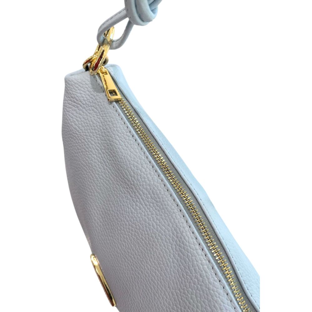 Shoulder Clutch Handbag by Baldinini Trend for women in cowhide blue & gold features a statuesque silhouette, showcasing a secure zipper and organized built-in-compartments with versatile shoulder-strap for statuesque evening wear.