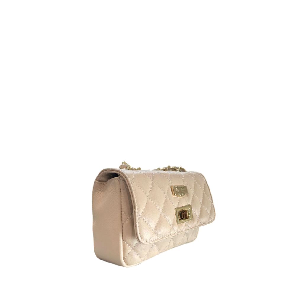 Mini 2-in-1 Shoulder & Crossbody Handbag by Baldinini Trend for women in cowhide beige & gold features a transformative sophistication silhouette, showcasing a secure , ample , and versatile crossbody-strap & shoulder-strap for a transformative sophistication look.