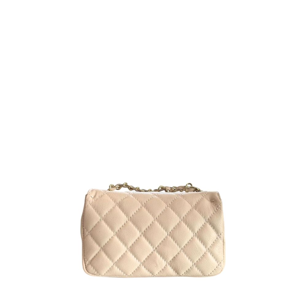Mini 2-in-1 Shoulder & Crossbody Handbag by Baldinini Trend for women in cowhide beige & gold features an versatile silhouette, showcasing a secure and versatile with versatile crossbody-strap & shoulder-strap for a versatile finish.