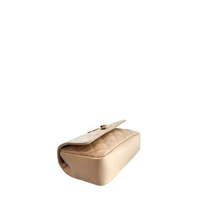 Mini 2-in-1 Shoulder & Crossbody Handbag by Baldinini Trend for women in cowhide beige & gold features a transformative elegance silhouette, showcasing a secure , organized , and versatile crossbody-strap & shoulder-strap for a transformative elegance look.