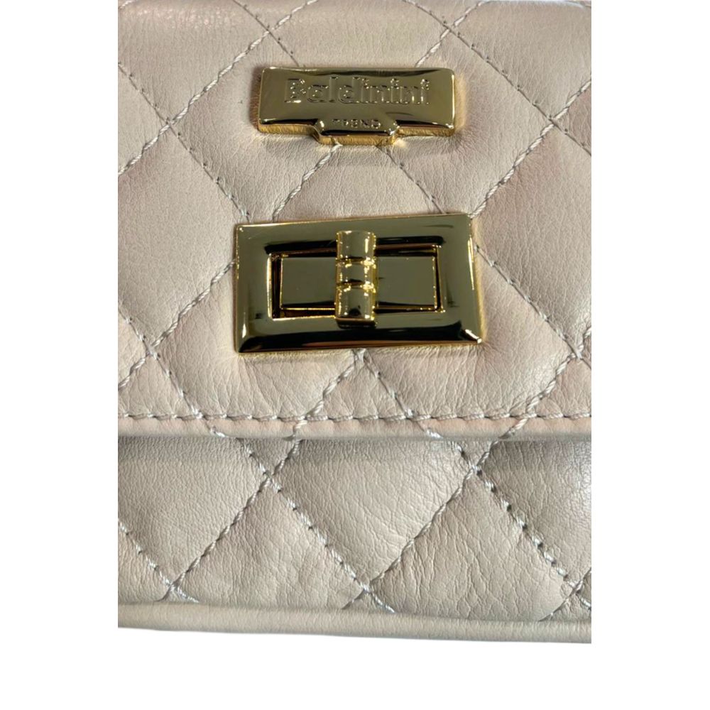 Mini 2-in-1 Shoulder & Crossbody Handbag by Baldinini Trend for women in cowhide beige & gold features an multi-faceted design with a secure , ample , and versatile crossbody-strap & shoulder-strap for a multi-faceted finish.