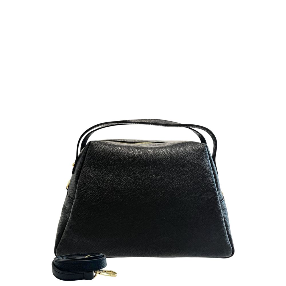 Shoulder Clutch Handbag by Baldinini Trend for women in cowhide black & gold features a architectural silhouette, showcasing a secure zipper, ample built-in-compartments, and versatile shoulder-strap for a architectural finish.
