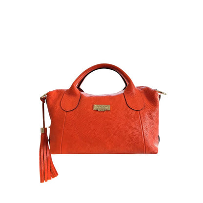 Shoulder Bag by Baldinini Trend for women in cowhide gold & orange presents a statuesque silhouette, showcasing a secure zipper and statuesque built-in-compartments with versatile shoulder-strap & adjustable-strap for a sophisticated look.