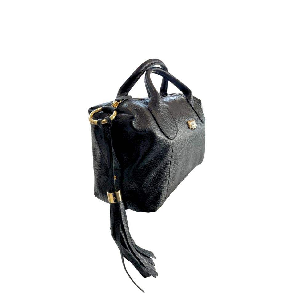 Shoulder Bag by Baldinini Trend for women in cowhide black & gold features a stately silhouette, showcasing a secure zipper, ample built-in-compartments, and stately shoulder-strap & adjustable-strap for a stately finish.