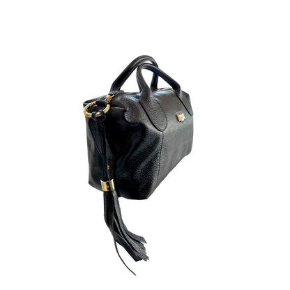 Shoulder Bag by Baldinini Trend for women in cowhide black & gold features a stately silhouette, showcasing a secure zipper, ample built-in-compartments, and stately shoulder-strap & adjustable-strap for a stately finish.