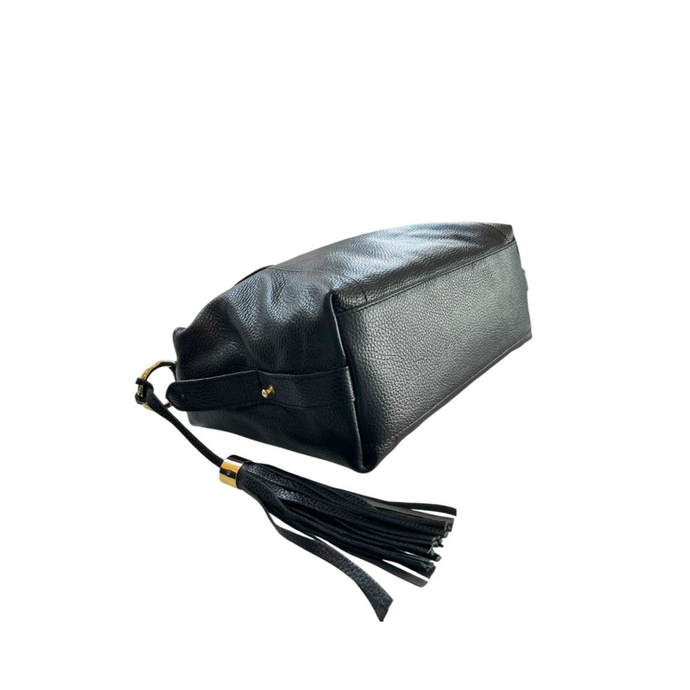 Shoulder Bag by Baldinini Trend for women in cowhide black & gold features a effortless sophistication silhouette, secured by a zipper with ample built-in-compartments and versatile shoulder-strap & adjustable-strap for a effortless sophistication finish.
