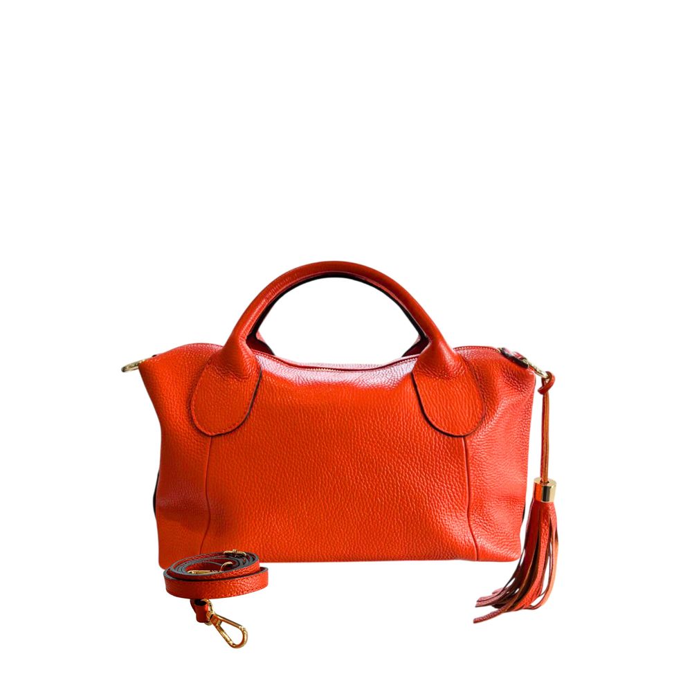 Shoulder Bag by Baldinini Trend for women in cowhide gold & orange showcases a statuesque silhouette, artfully detailed with a secure zipper, organized built-in-compartments, and versatile shoulder-strap & adjustable-strap for a statuesque look.