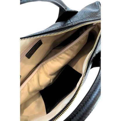 Shoulder Bag by Baldinini Trend for women in cowhide black & gold showcases a statuesque silhouette, artfully detailed with a secure zipper, organized built-in-compartments, and versatile shoulder-strap & adjustable-strap for a statuesque look.