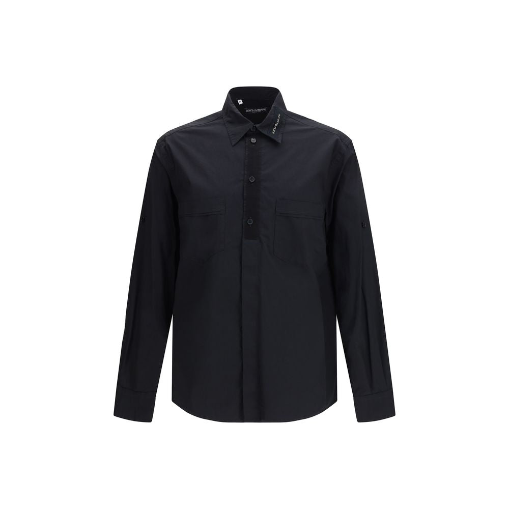 Shirt by Dolce & Gabbana for men in stretch cotton black & gold showcases a sharp silhouette, elegantly detailed with a sharp and sharp long-sleeve.